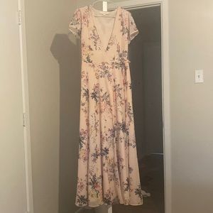 BHLDN Pink Floral Wrap Dress